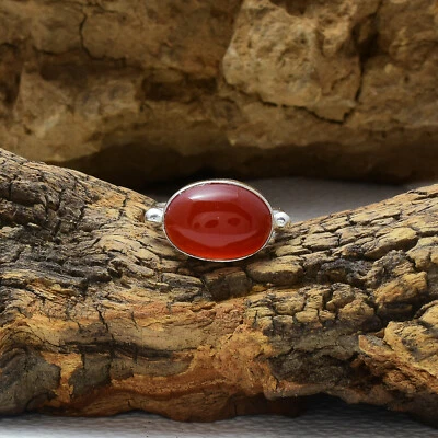 Attraente Rosso Corniola Gemma 925 Argento Sterling Artigianale Anello E-1 - Immagine 1 di 3