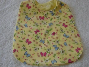 Butterflies & Flowers Yellow Baby Bib Cotton Front Towelling Back Handmade - Picture 1 of 2