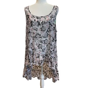 Torrid Womens Floral Top 1X Gray Floral Sheer Chiffon High Low Swing Tank Summer - Picture 1 of 10