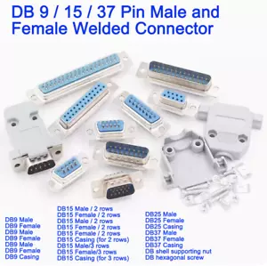 DB9/15/25/37 Pin Female/Male Welded Connector Serial Port Socket D-SUB RS232 COM - Picture 1 of 38