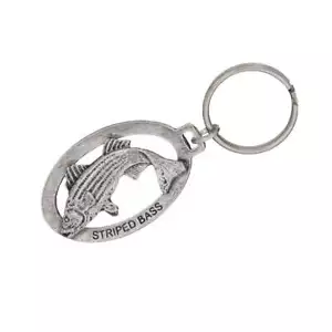 Gestreifter Bass springender Schlüsselanhänger S052KC 2 Zoll Striper Fisch Angeln Meer Geschenk Metall - Bild 1 von 7