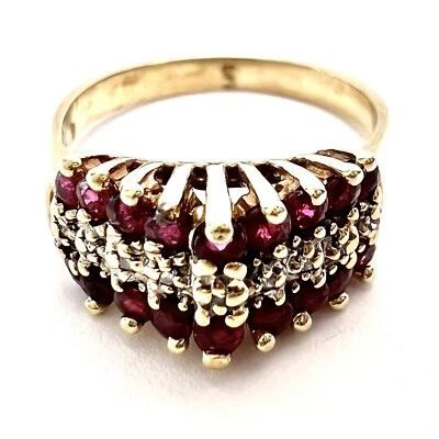Vintage 14k Solid Yellow Gold Ruby & Diamond Cluster Ring Size 6, 3.19 grams - Image 1 of 4