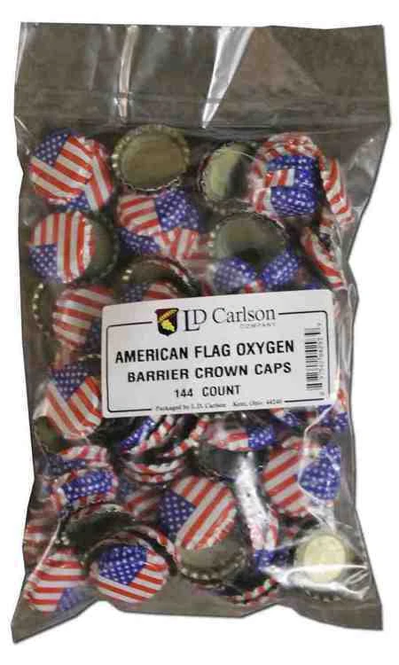 American Flag Oxygen Barrier Crown Bottle Caps for Home Brewing - 144 Count