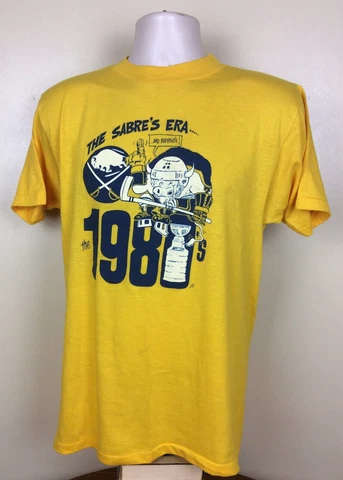 Vtg 1980 Buffalo Sabres T-Shirt, Gold Yellow 80s NHL Hockey Team U1409 Cover