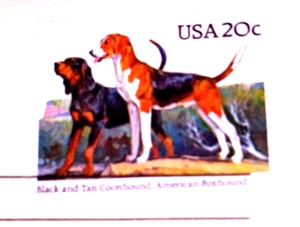 Dogs - Coonhound and Foxhound - 1984 22kt Golden Replica Stamps - Gold Replicas - Picture 1 of 4