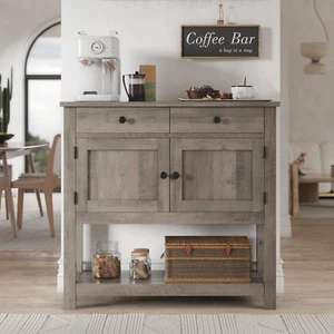 Farmhouse Console Table with 2-Door Cabinet & 2 Drawers, Coffee Bar, Entryway Ta - Picture 1 of 8