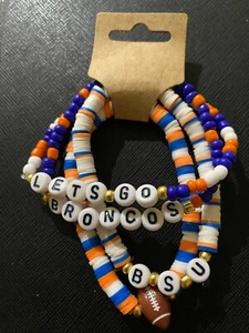 Boise State (BSU) Womens 4-Piece Bracelet - Let's Go Broncos - Football Charm - Picture 1 of 2