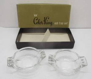 Vintage MCM Color King Federal Glass Co 2 Round Glass Ashtray Set Original Box - Picture 1 of 6