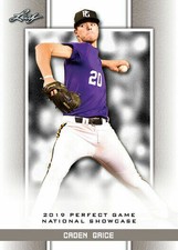 CADEN GRICE 2019 LEAF PERFECT GAME "BLUE" PARALLEL ROOKIE CARD! LTD 45!