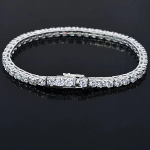 4 mm Rundschliff Tennis 8 Zoll Damen Armband 10 Karat Moissanit 14K Weißgold vergoldet - Bild 1 von 8