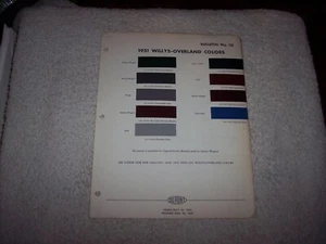 1951 WILLYS-OVERLAND COLORS DU PONT EXTERIOR PAINT CHIP COLOR CHART #40 - Picture 1 of 2