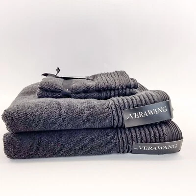 Vera Wang Classic Luxury  Black 4 Towels 100% Cotton 2 Bath 2 Tip New - Image 1 of 4