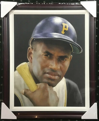 Roberto Clemente Pirates 18x24 Ron Stark Giclee Canvas Art framed LE /300 - Image 1 of 4