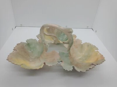 Vintage Pottery Porcelain 3 Bowl Handled Serving Tray Grape Leaves Handmade  - Image 1 of 4