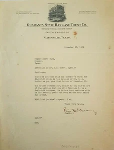1924 Garanty State Bank Letterhead GATESVILLE TX McCREARY JH ARNOLD SADLER - Foto 1 di 1