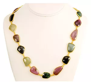 Collana Smeraldo Zaffiro Naturale Sfaccettato Oro Rosa 14k Placca Catena Lunetta 24" - Foto 1 di 3