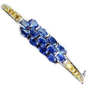 925 Sterling Silver Bangle Oval Kyanite Sapphire Natural Gemstone Jewelry - Picture 1 of 10