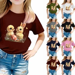 Girls Boys Printed Short Sleeve T-Shirts Kids Lightweight Basic Performance Tee@ - Picture 1 of 33