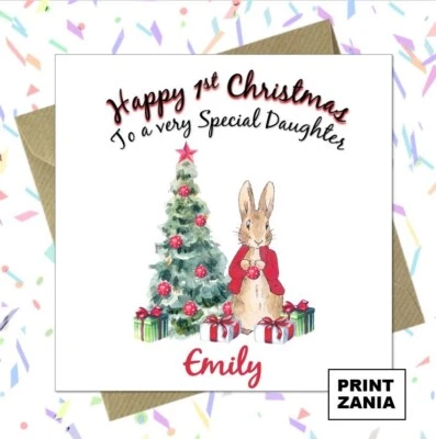 Personalised Babys First Christmas Peter Rabbit Card 1st Xmas Son Daughter ZDA - Image 1 of 4