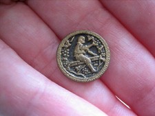 Vintage Small 9/16ths" Metal Picture Button - Boy Picking Grapes - M189