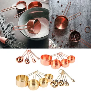 8Pcs Stainless Steel Measuring Cup Spoon Set with Scales Home Kitchen Baking - Picture 1 of 18