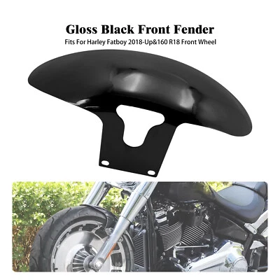 Gloss Black Metal Short Front Fender For Harley M8 Fat Boy FLFB 160/ R18 18-2024 - Imagem 1 de 4