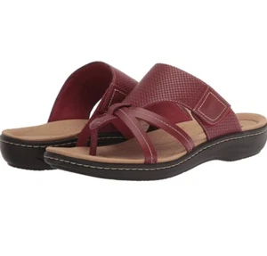 Clarks Women’s Edge Flat Sandal Size 10 Wide Red Leather Slip On Sluppers - Picture 1 of 8