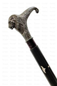 Designer Black Antique Lion Head Handle 3-Fold Wooden Walking Stick Cane gift - Picture 1 of 6