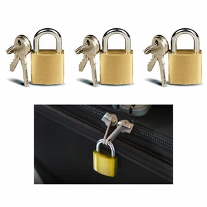 3 X Small Metal Padlocks Luggage Lock Mini Brass Tiny Box Keyed 2 Keys 20mm Safe - Picture 1 of 1