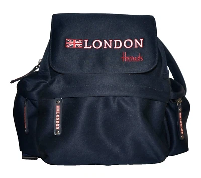 HARRODS Navy Blue Poly-Textile LONDON Backpack 10x12 - Image 1 of 4