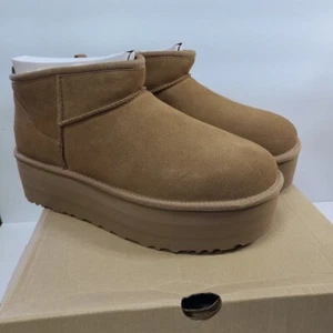 UGG Women's CLASSIC ULTRA MINI PLATFORM Chestnut Suede Wool EU 42 Size 11 - Picture 1 of 9