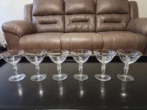 Duncan & Miller Lily Of The Valley Champagne Coupe Glasses Set 6 Etched Flowers - Picture 1 of 3