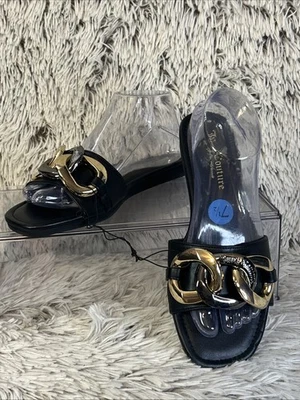 Sandalias planas JUICY COUTURE negras de metal gruesas doradas plateadas 7,5 sin cordones Foto 1 de 4