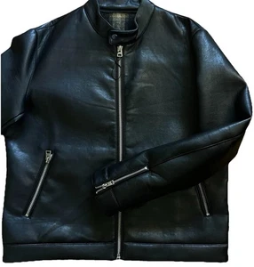 Giacca Motociclista Zara Uomo Ecopelle Nera Plaid Foderata Zip Tasche XL - NUOVA - Foto 1 di 6