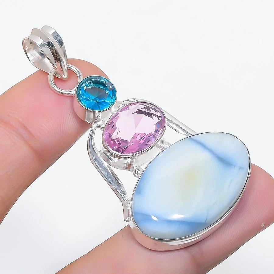 Natural Owyhee Opal Gemstone 925 Sterling Silver Jewelry Pendant Size 2.1" - Image 1 of 1