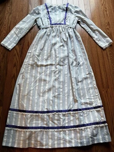 Abito vintage anni 70 prateria cottagecore boho righe floreali manica lunga donna taglia S - Foto 1 di 8