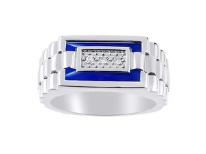 Rylos Silver Simulated Blue Star Sapphire & Diamond Ring September Gemstone - Picture 1 of 3