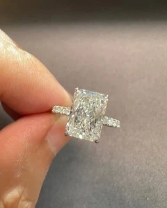 3.30Ct Radiant Cut F/VS1 Lab Grown Diamond Wedding Ring 14K Real White Gold - Picture 1 of 8