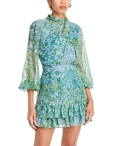 Aqua drapiertes Langarm Minikleid blau multi Größe Medium - Bild 1 von 1