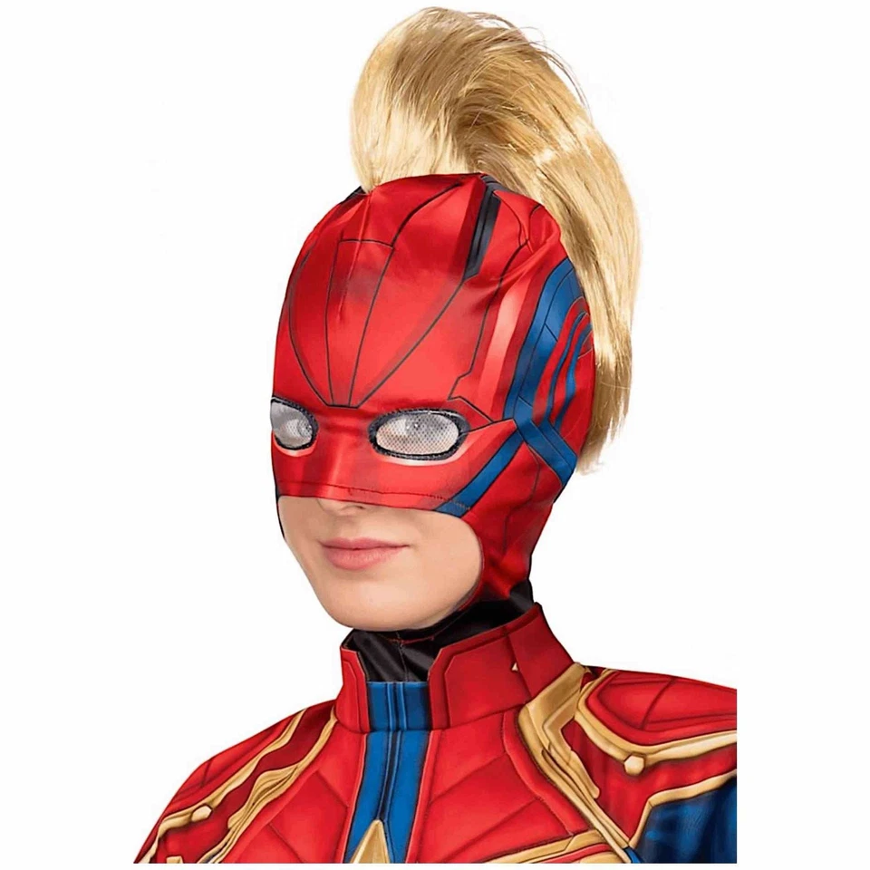 Fantasia feminina Capitã Marvel Vingador super-herói tecido máscara peça de cabeça e moicano - Imagem 1 de 1