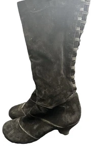 Portlandia Vintage Black Leather Suede Zip-Up Boots Knee High Gothic Size 9.5 40 - Picture 1 of 9