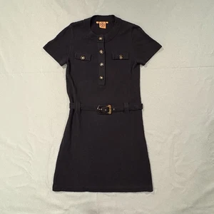 Tory Burch Kleid Damen L schwarz Gürtel Kurzarm Strick Schildpatt Knopf Taschen - Bild 1 von 10