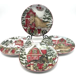 Susan Winget Cert International Homestead Cavalli di Natale Fienile 11" Piatti da Pranzo - Foto 1 di 9