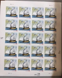 1606 Champlain Surveys The East Coast Stamp Sheet of 20 39C Stamps - Picture 1 of 3
