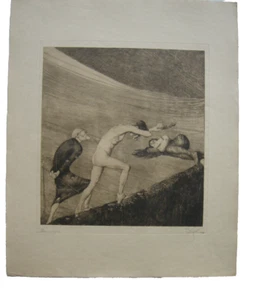Joseph Uhl (1877-1945) Hemmungen Aquatinta-Radierung signiert 1921 Symbolismus - Picture 1 of 6