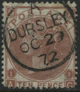 1867 10d brown Plate 1 AG struck by a Dursley Oct 29th 1872 CDS (41) - Picture 1 of 1