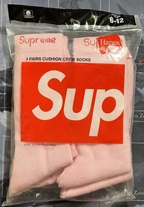 Supreme / Hanes Crew Socks - Pink - 1 Pack Of 4 pairs. Size 6-12 Brand New - Picture 1 of 2