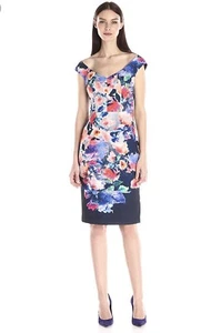 $390 Black Halo Textured Waverly Wishing Well Floral Sheath Dress 0 NWT - Picture 1 of 11