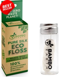 Biodegradable Mint Dental Floss, Refillable Glass Holder, Organic & Eco-Friendly - Picture 1 of 12