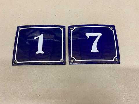 Vintage Style Blue Enamel Porcelain French House Number Door  Sign 7 And 1 Cover